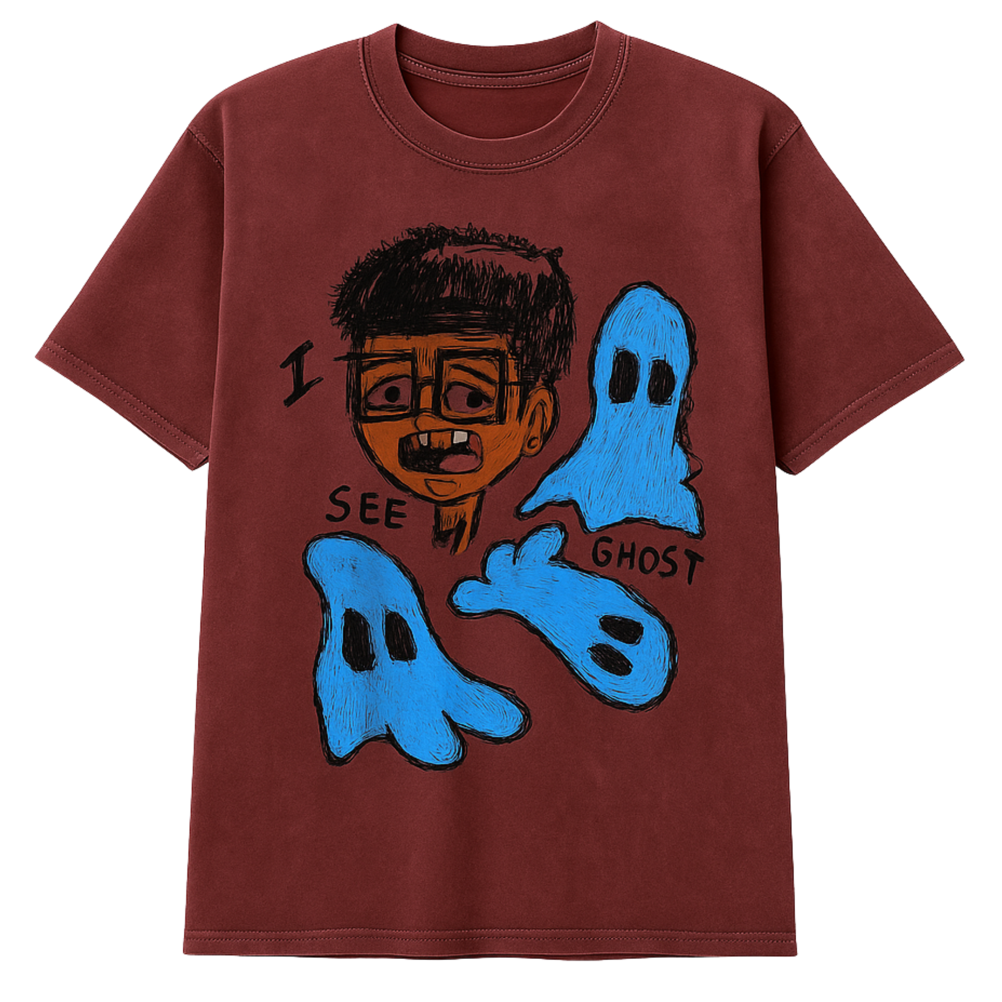 UGLY Brand "I See Ghost" Graphic Tee – Burgundy Acid Wash (Drop 001)