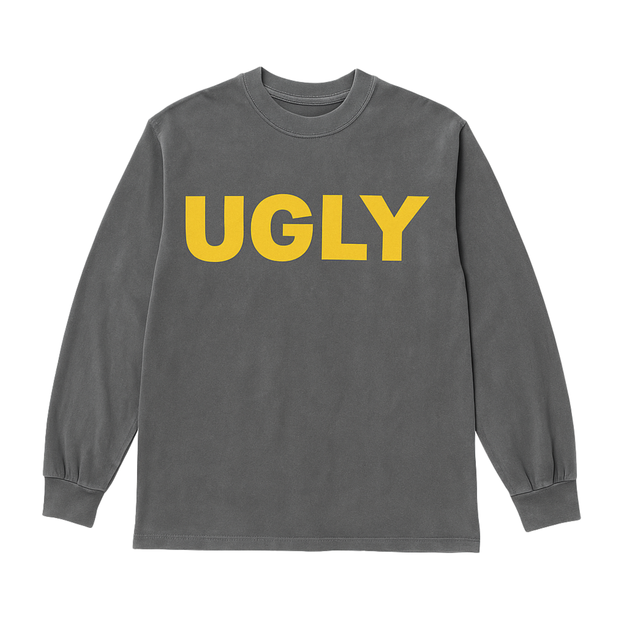 UGLY Core Long Sleeve Tee – Graphite with Yellow Print (Drop 001)