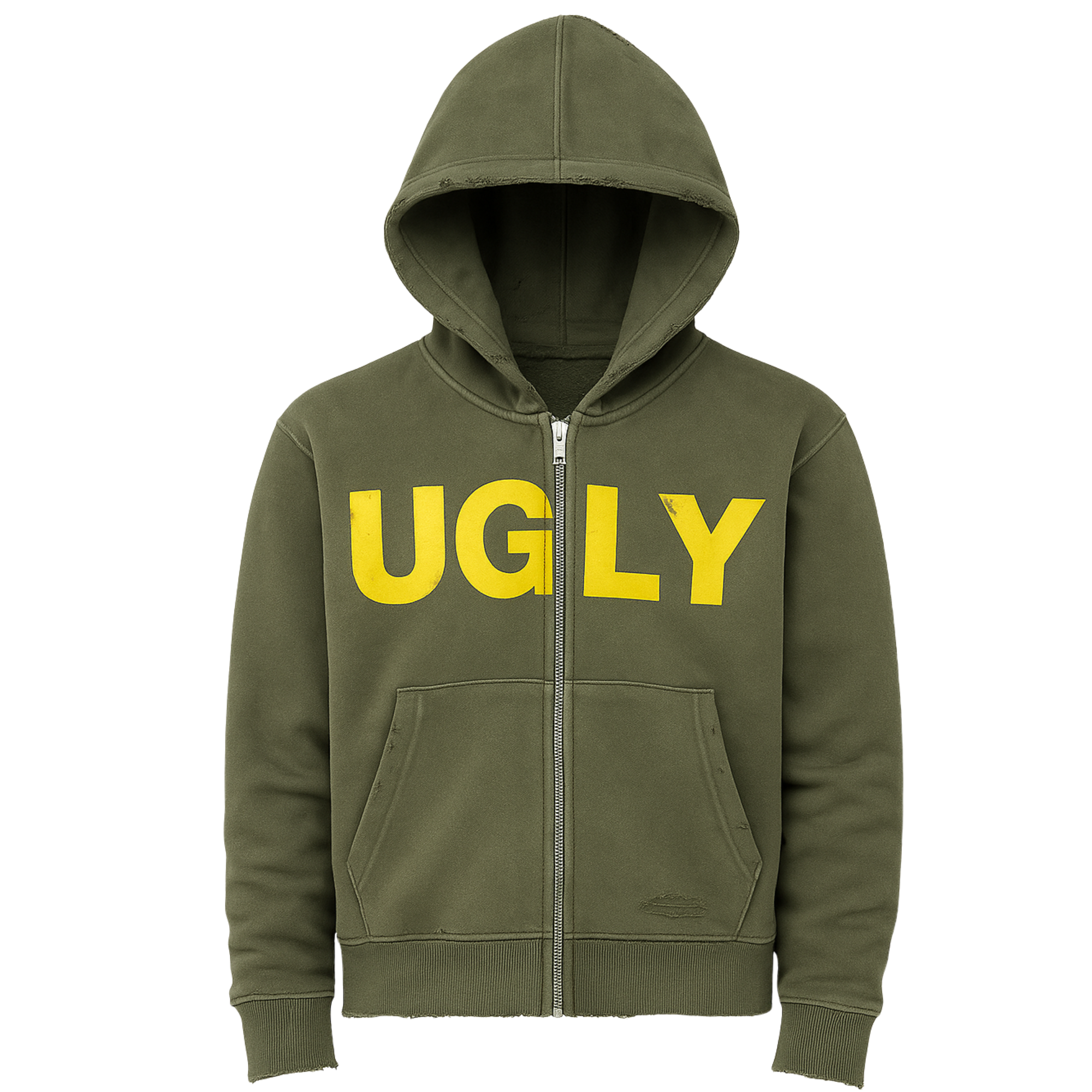 UGLY Essentials Full-Zip Hoodie – Signature Drop Olive Green
