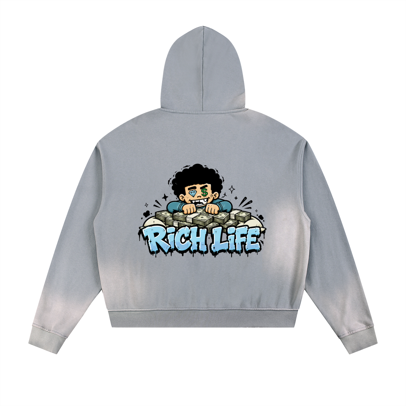 Ugly Rich -Sun Fade Raw Edge Fleece Zip Hoodie