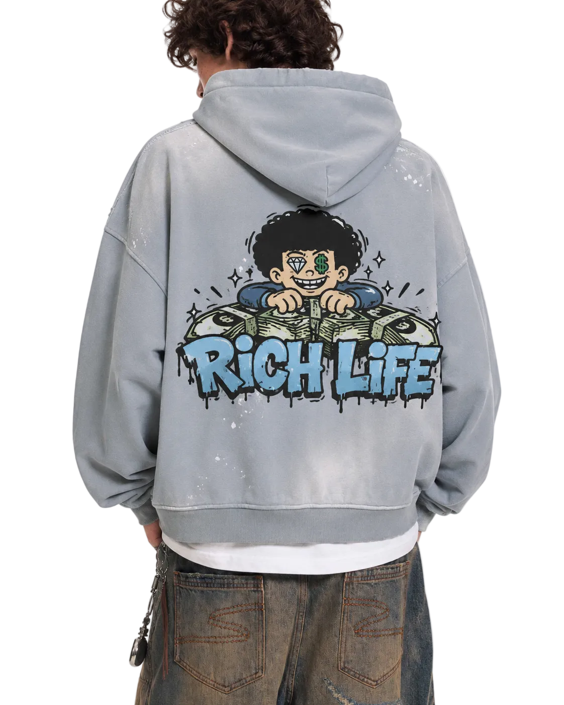 Ugly Rich -Sun Fade Raw Edge Fleece Zip Hoodie
