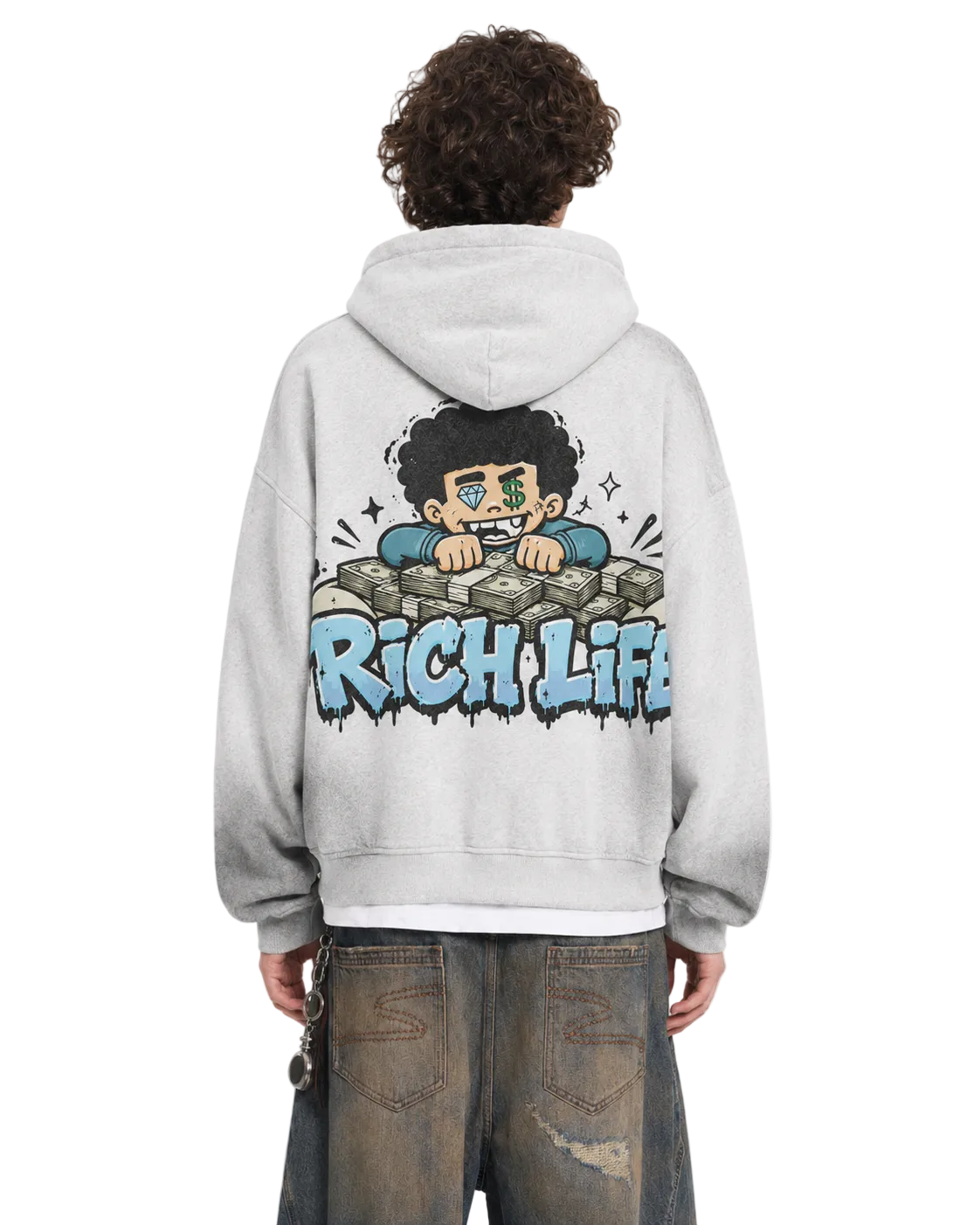 UGLY Rich Life Washed Zip Hoodie – Flower Gray
